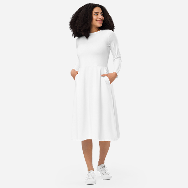 All-Over Print Långärmad Midi Dress